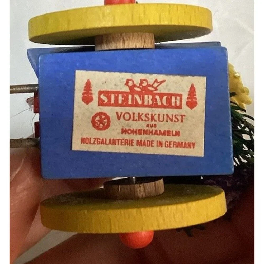 Steinbach Germany Christmas Miniature Wooden Toy Horse Driver & Flower Cart